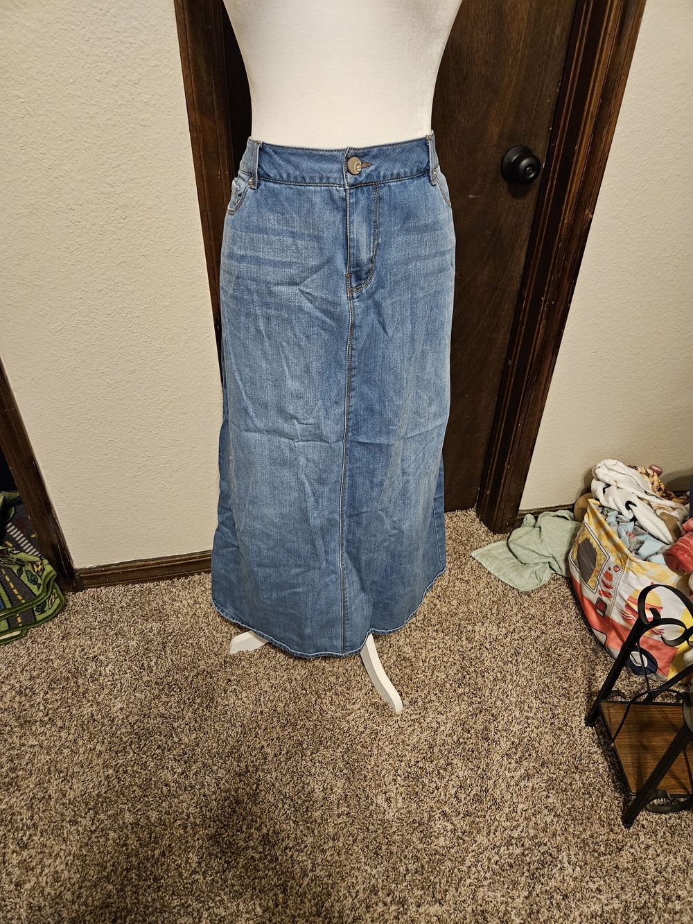 Classic Light Blue Denim Maxi Skirt - Women's Jeans